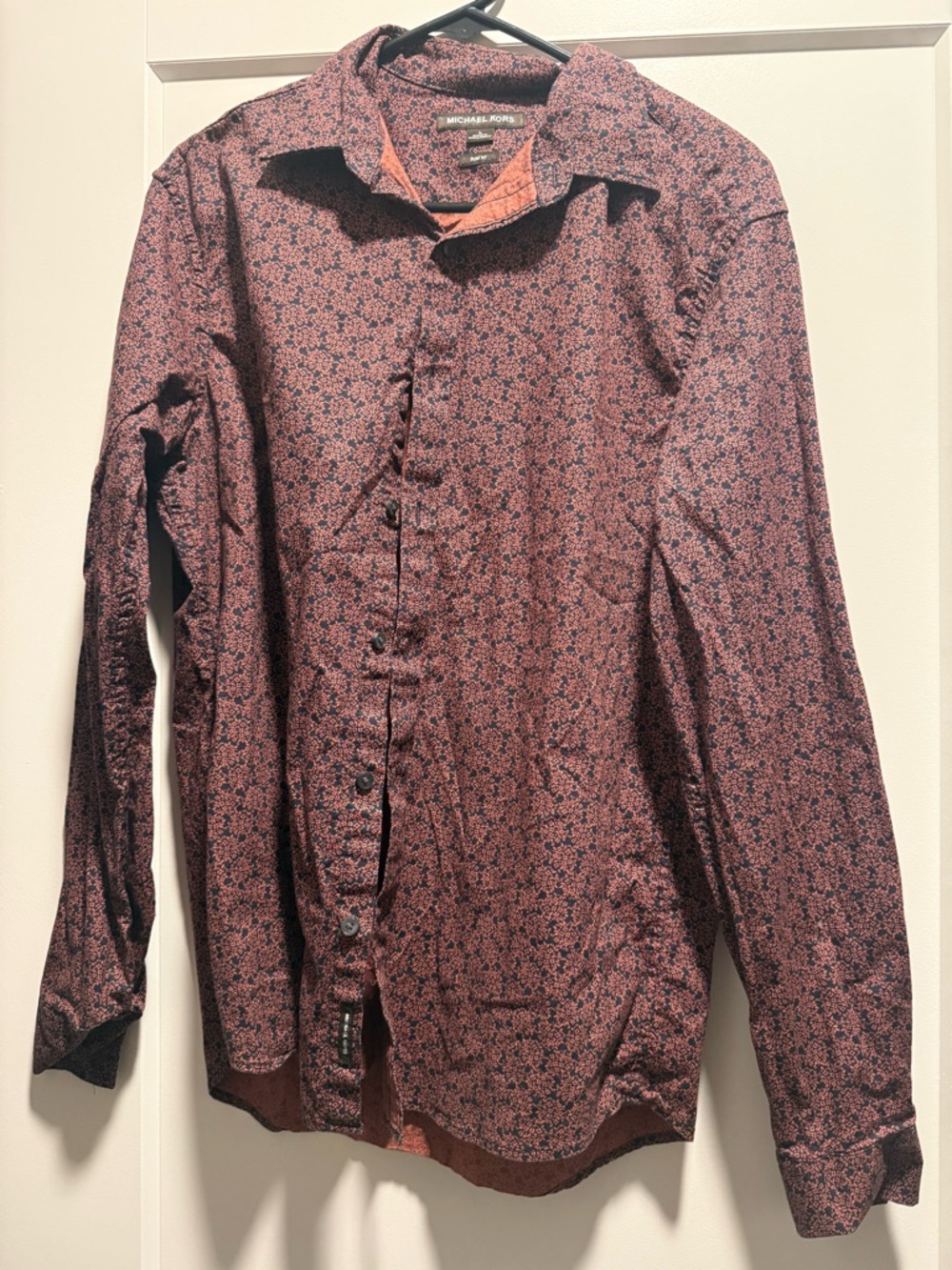 Michael Kors Navy and Coral Floral Slim Fit Shirt